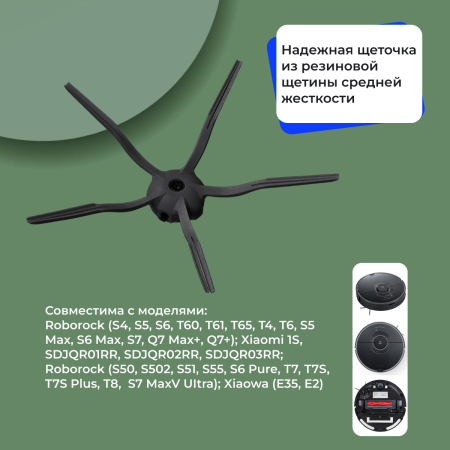 Боковая щетка на 5 лучей для робота-пылесоса Roborock T61, черная